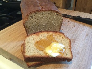 Whole wheat bread with butter and honey