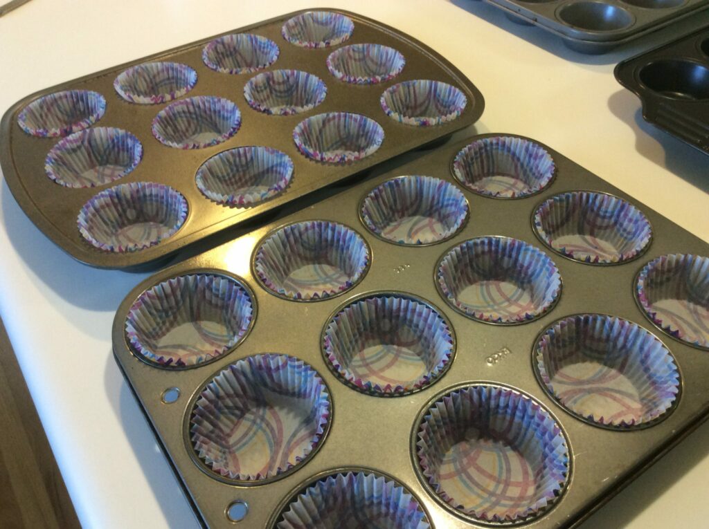 Cupcake tins Prepped for Batter