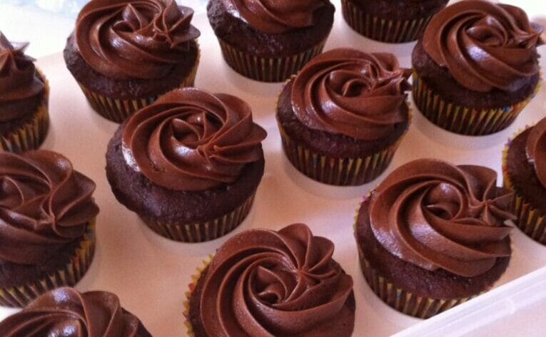 Rich Moist Chocolate Cupcakes in a cupcake carrier