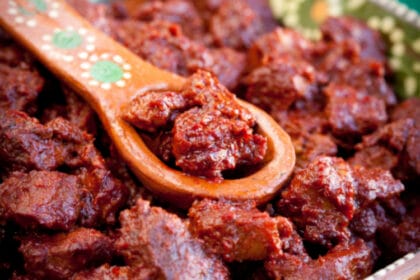 Santa Fe Style Carne Adovada with decorative spoon