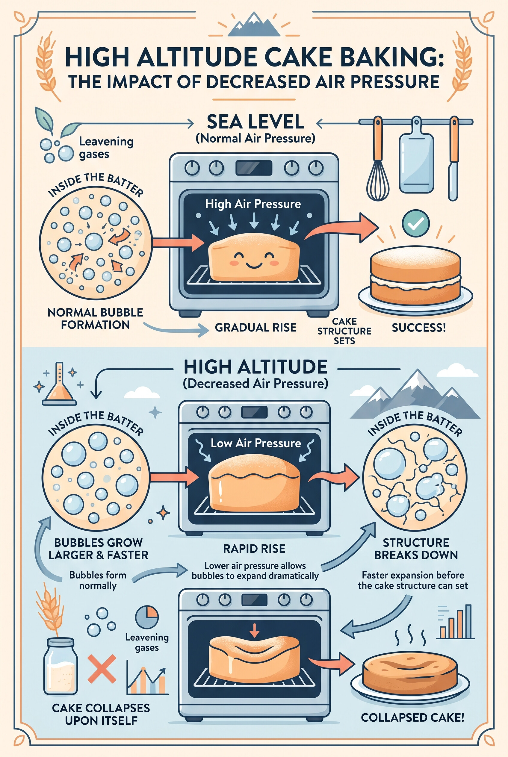 Why Did My Cake Sink in the Middle chart displying the impact of air pressure on baking