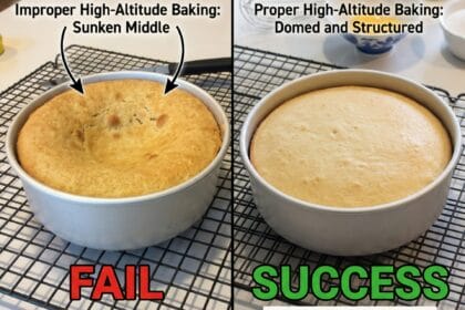 Two cakes displaying what high-altitude baking adjustments can do.