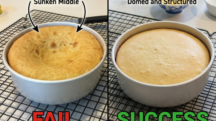 Two cakes displaying what high-altitude baking adjustments can do.