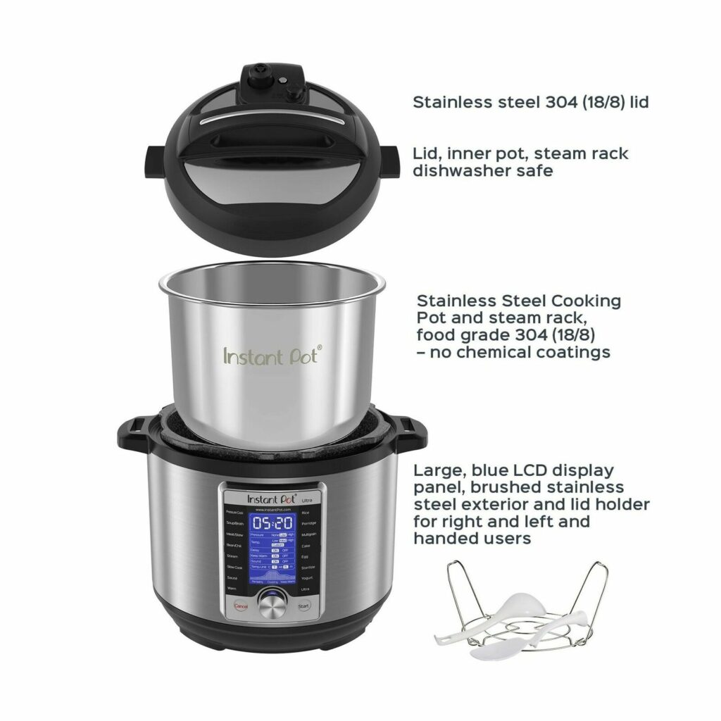 Slow Cooker, 10 in 1 Programmable Cooker, 6Qt Stainless Steel, Rice Cooker,  Yogurt Maker, Delay Start, Steaming Rack and Glass Lid, Adjustable