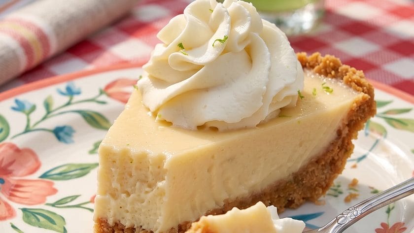 Tangy Key Lime Pie on a dessert plate at a picnic