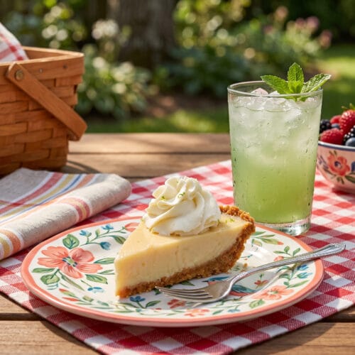 tangy key lime pie served on a dessert plate at a picnic