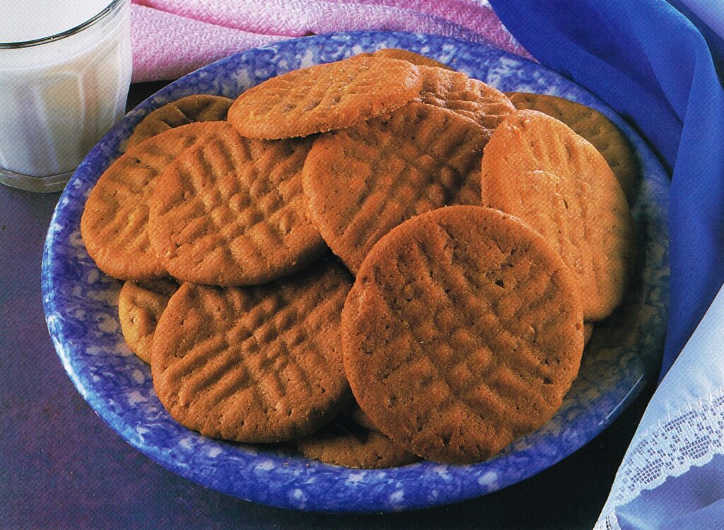 Classic Peanut Butter Cookies on a blue plate.