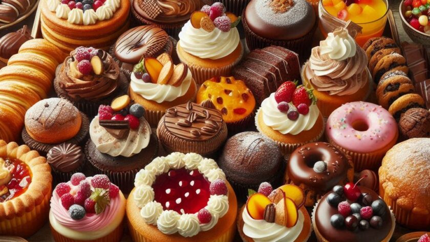Tray of sugary sweets for article on low sugar baking