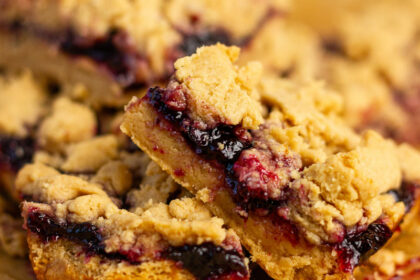 Peanut Butter and Jelly Bars cut into squares