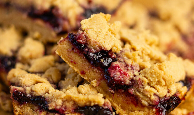 Peanut Butter and Jelly Bars cut into squares