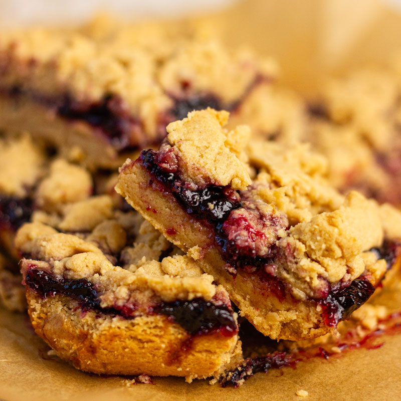 Peanut Butter and Jelly Bars cut into squares