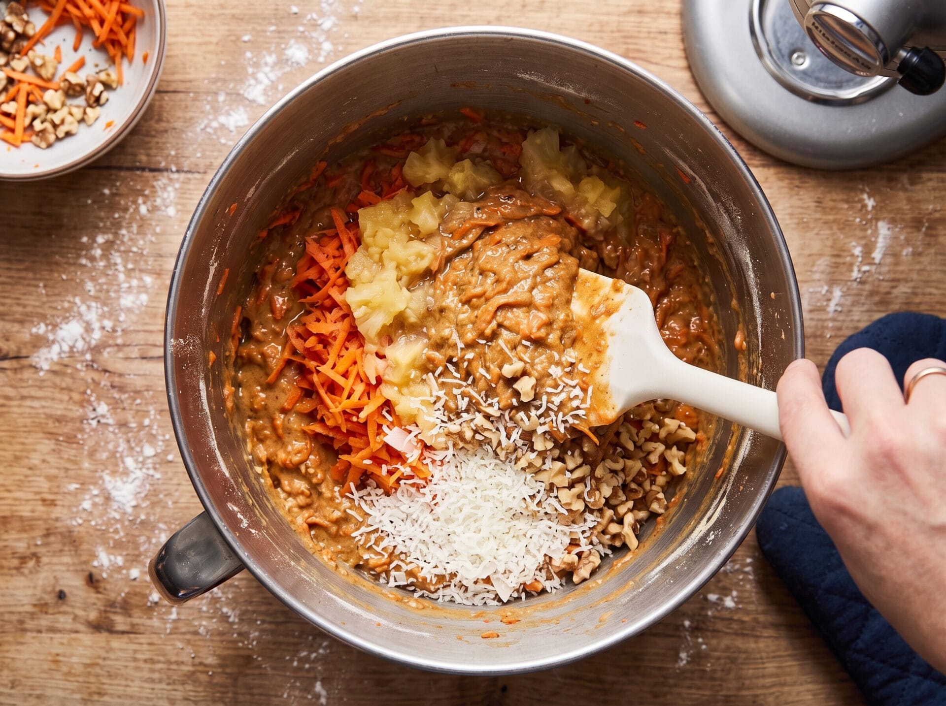 carrot cake ingredients in a mixing bowl