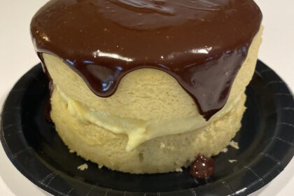 SmallBakes Boston Cream Pie. Yellow sponge cake with filling and chocolate glaze