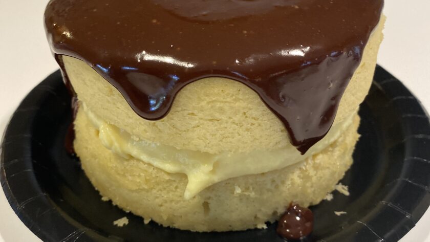 SmallBakes Boston Cream Pie. Yellow sponge cake with filling and chocolate glaze