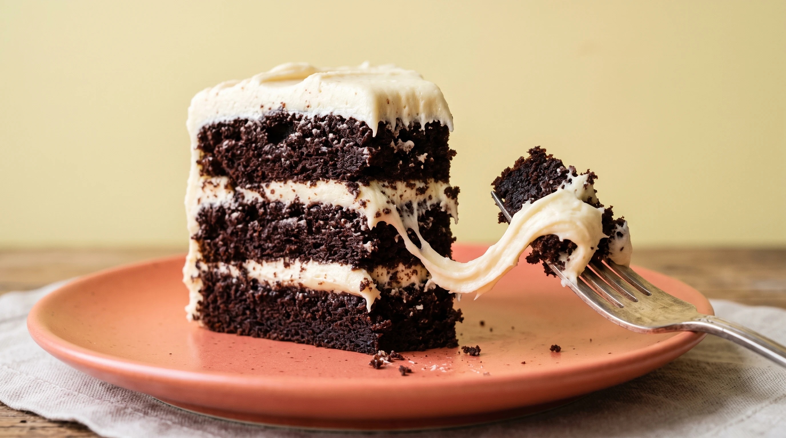 White Chocolate Cream Cheese Buttercream on a frosted chocolate cake.