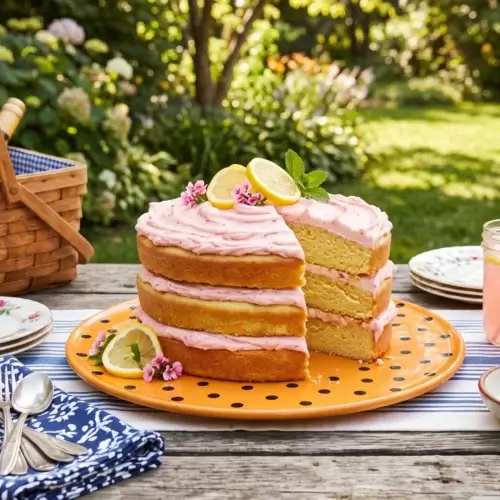 Dairy-Free Grapefruit Cake on a plate at a picnic