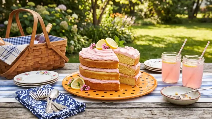 Dairy-Free Grapefruit Cake on a plate at a picnic