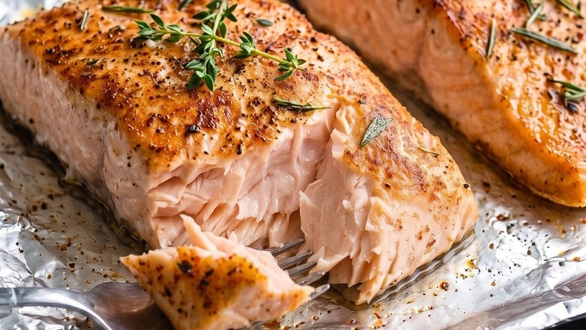 easy oven-baked salmon just coming out of the broiler