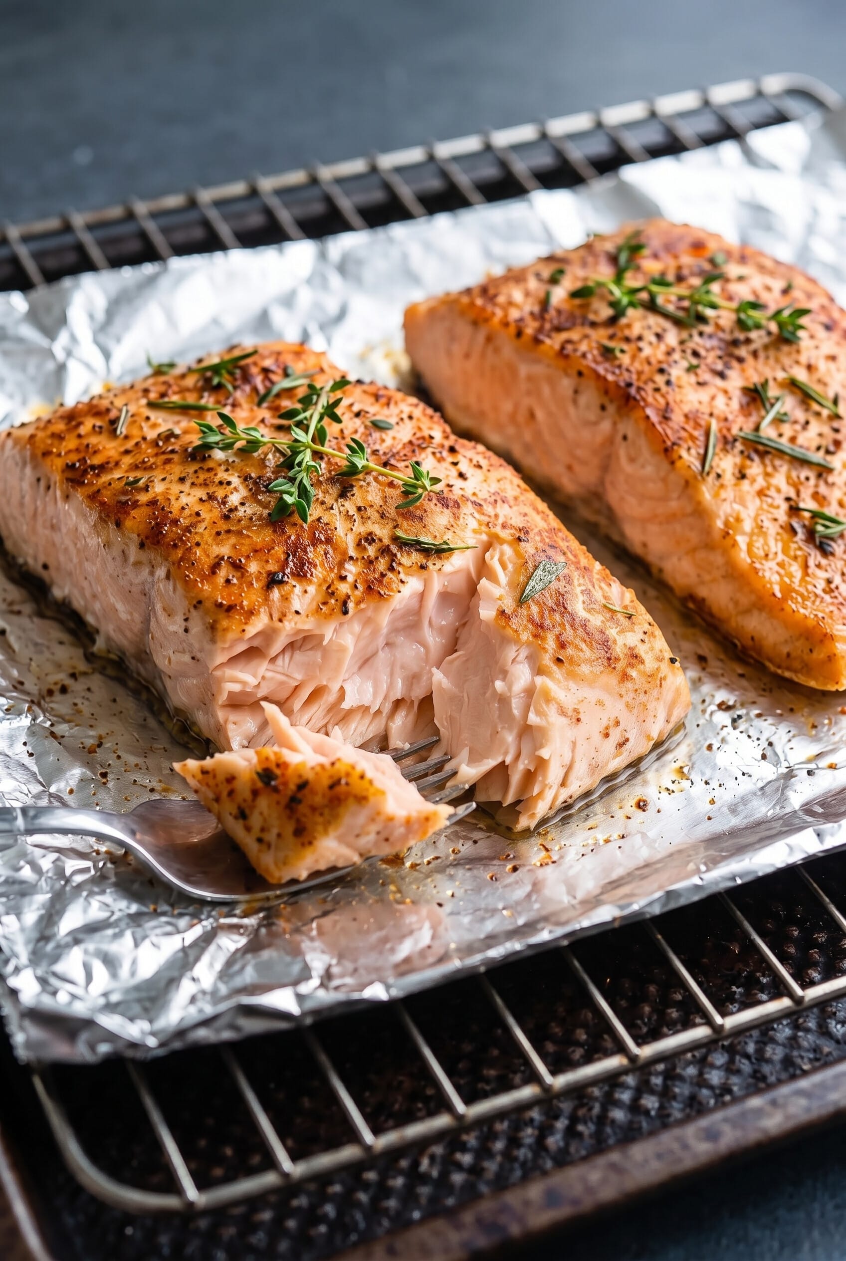 easy oven-baked salmon just coming out of the broiler