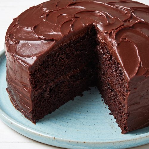 High-Altitude chocolate cake on a serving plate