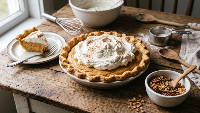 Pumpkin Mousse Pie in a country setting