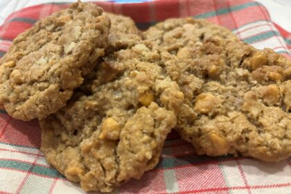 Oatmeal Butterscotch Cookies resting on a tea towel