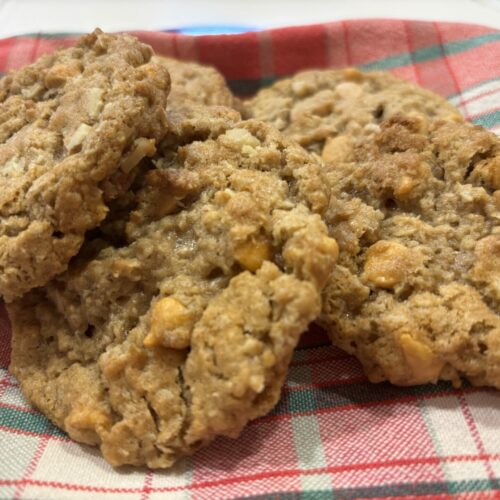 Oatmeal Butterscotch Cookies resting on a tea towel