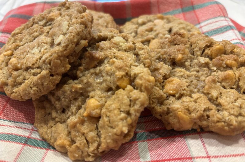 Oatmeal Butterscotch Cookies resting on a tea towel