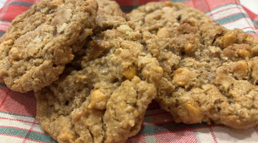 Oatmeal Butterscotch Cookies resting on a tea towel